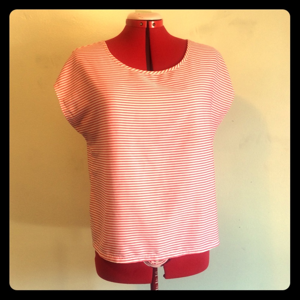 Aerie | Pink/White Striped Cap Sleeve Top Small Petite
